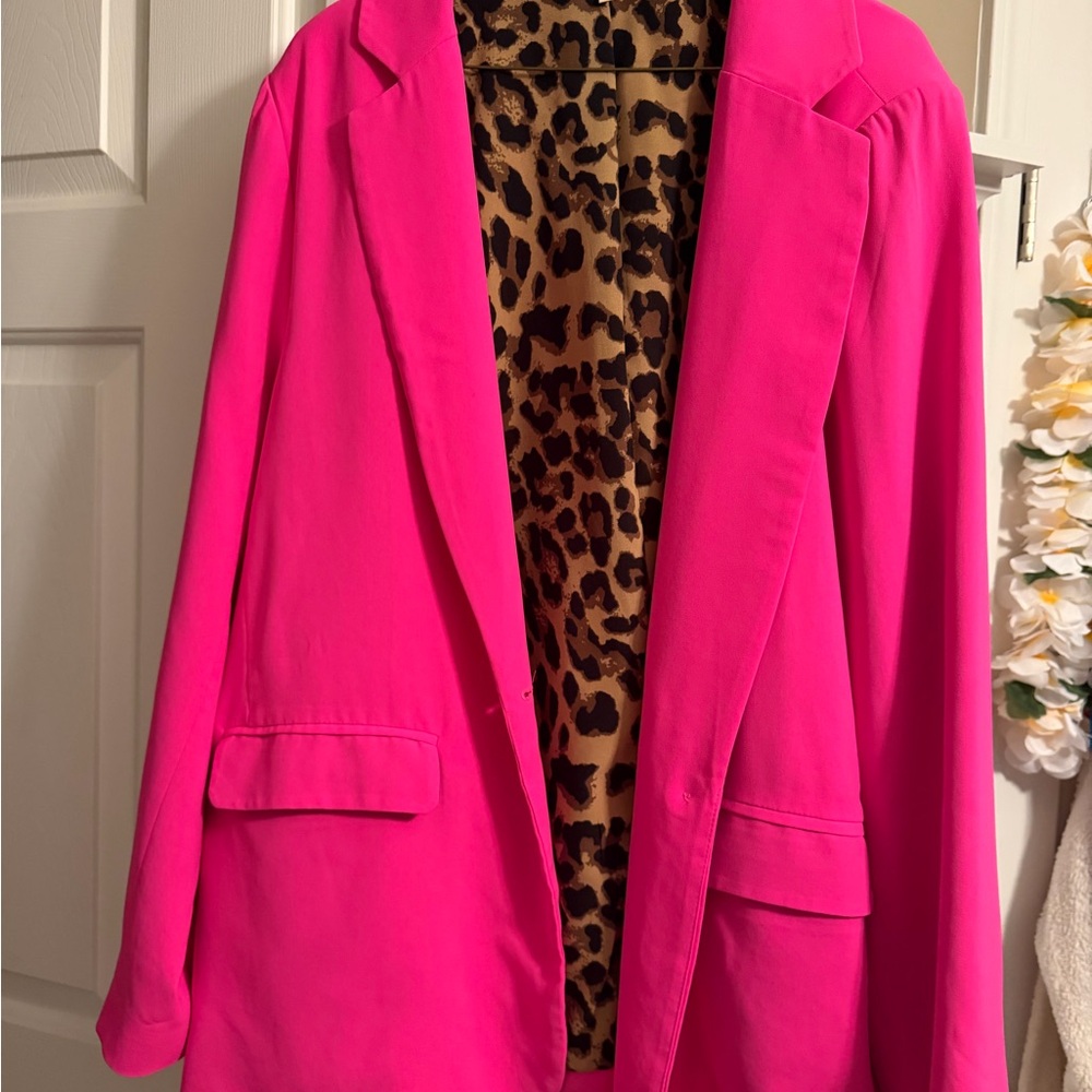 JODIFL Hot Pink Blazer with Leopard Print Lining